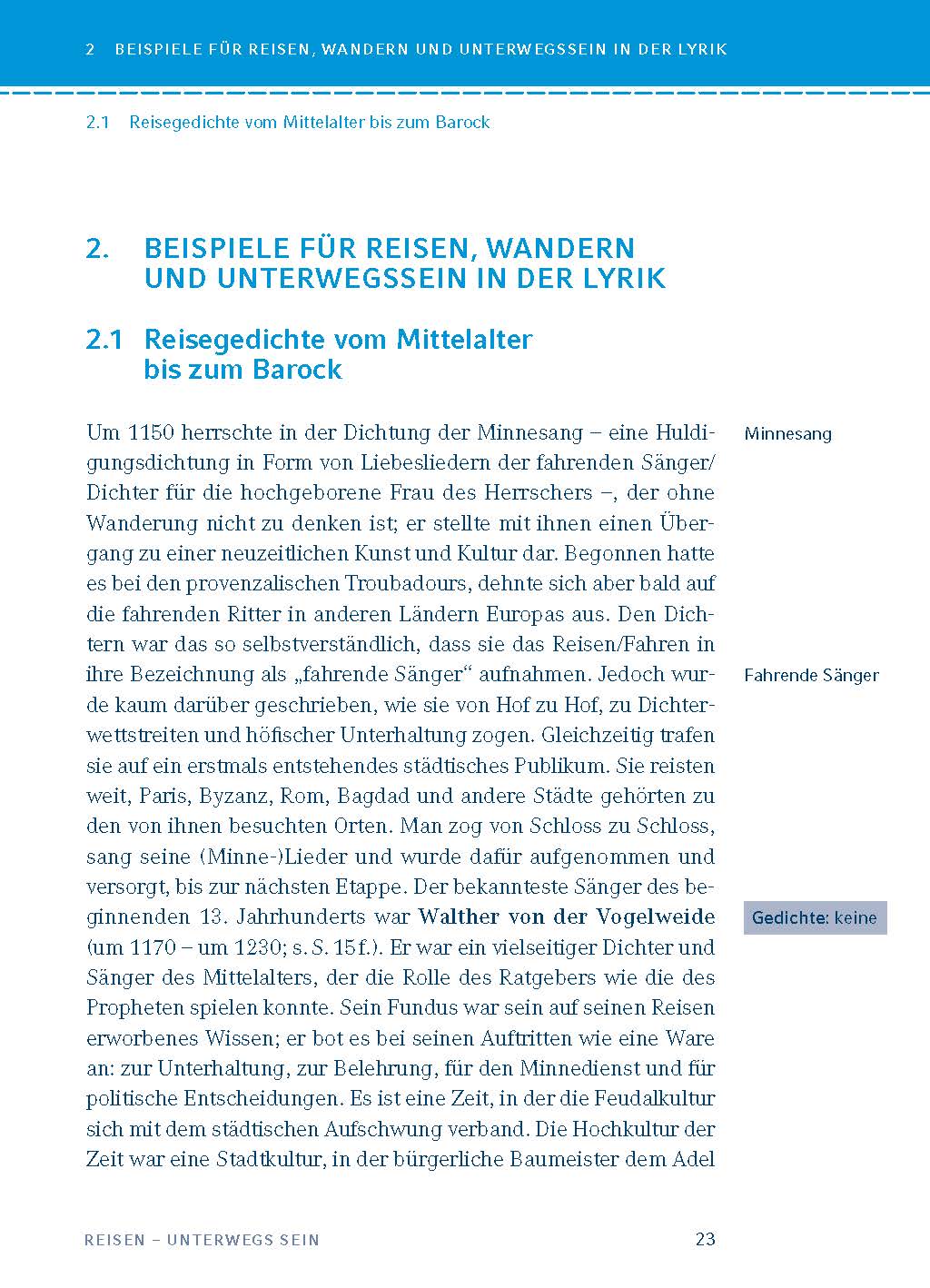 Reisen – unterwegs sein. Lyrik vom Barock bis zur Gegenwart
