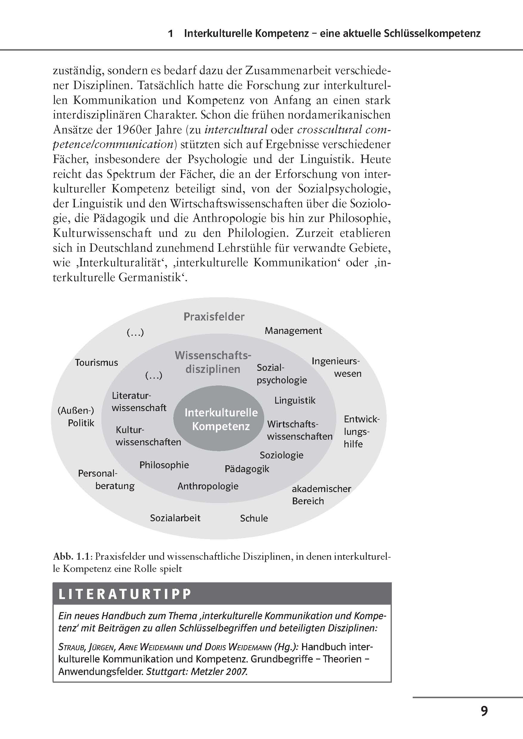Ein Diagramm, das die Überschneidungen von Praxisfeldern, Wissenschaftsbereichen und Wissenssystemen in Bezug auf interkulturelle Kompetenz veranschaulicht, mit kurzen Erklärungen und Beispielen auf Deutsch.