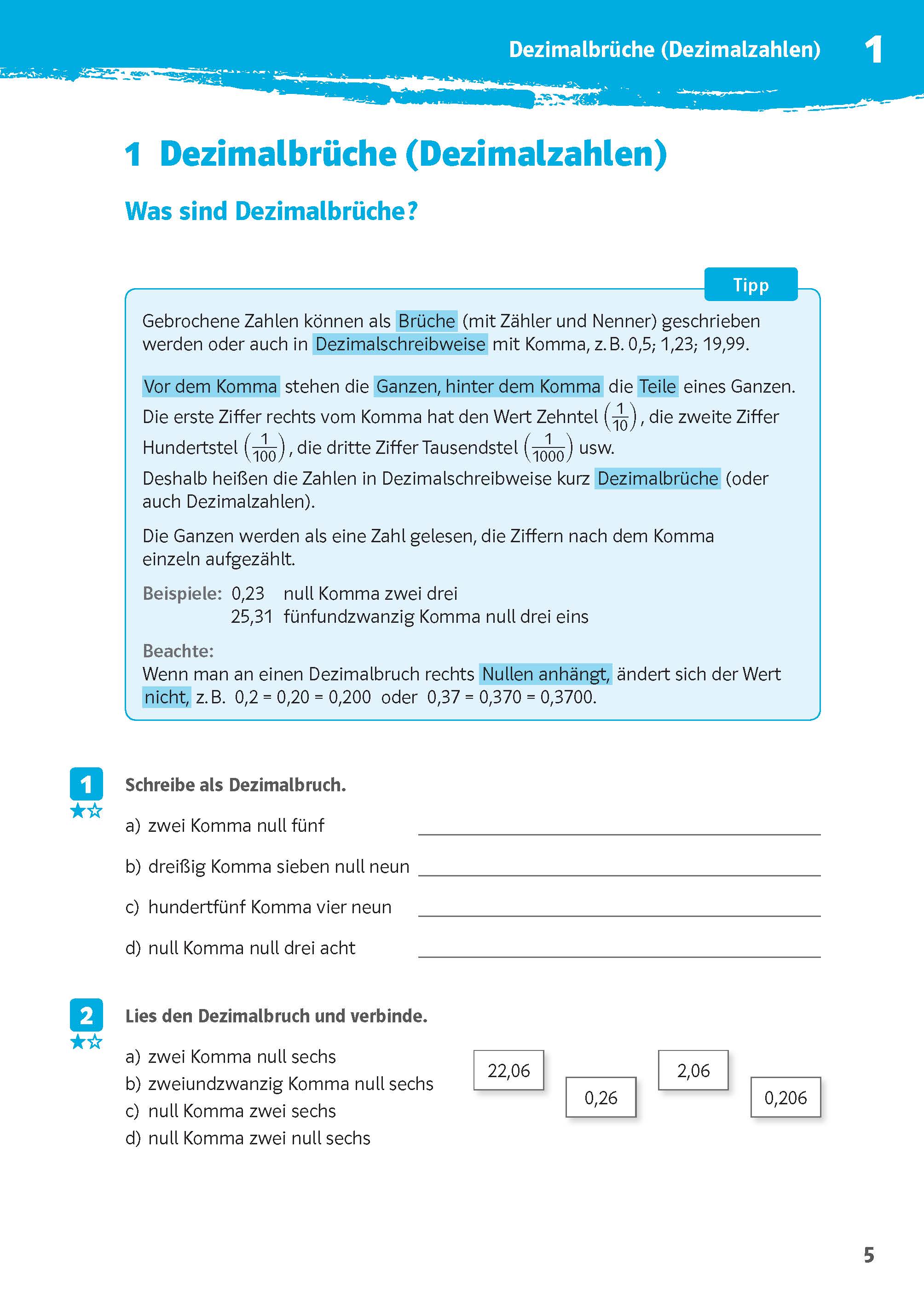 Klett 10-Minuten-Training Mathematik Rechnen mit Dezimalbrüchen 6. Klasse