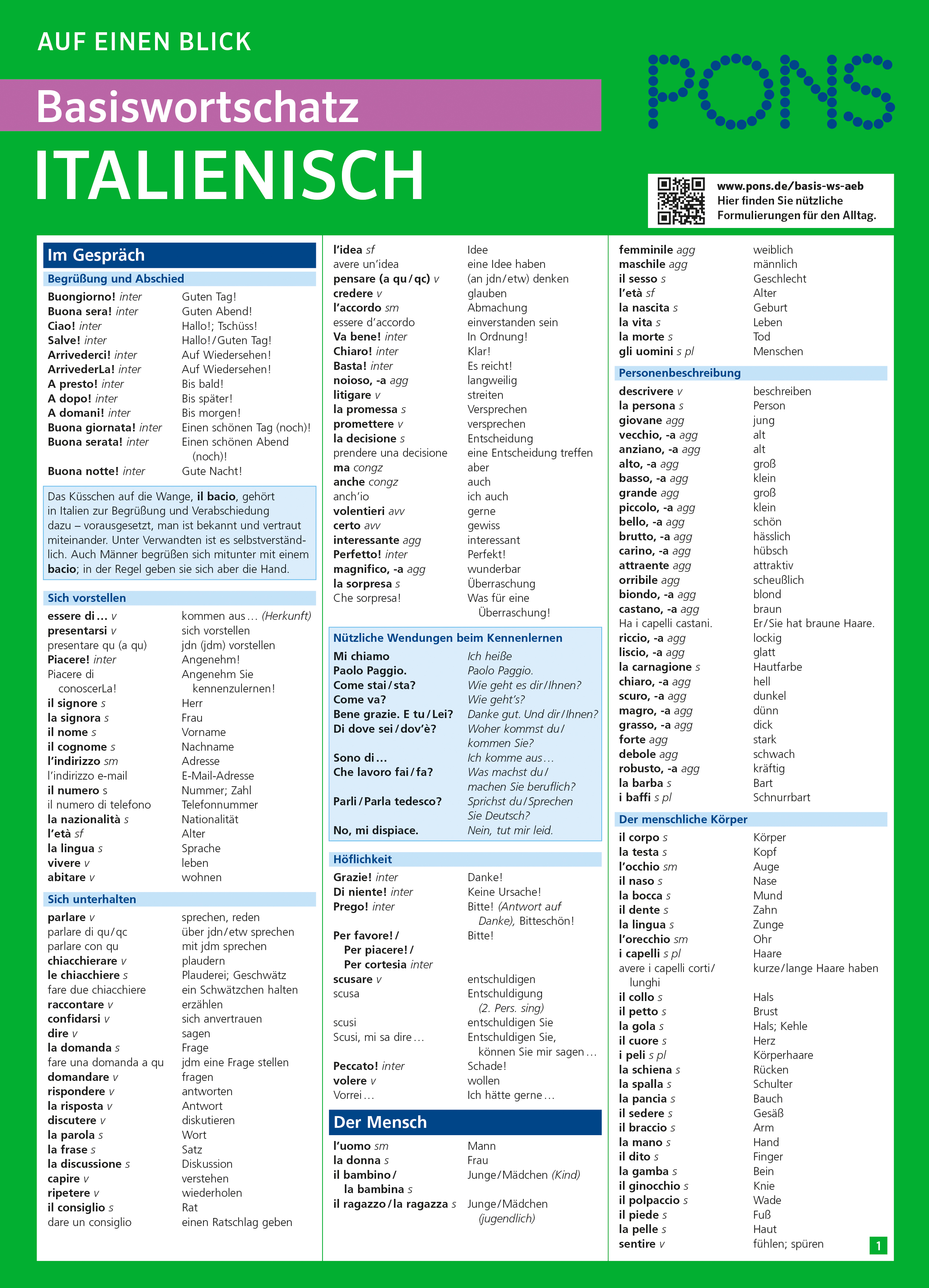 PONS Basiswortschatz auf einen Blick Italienisch