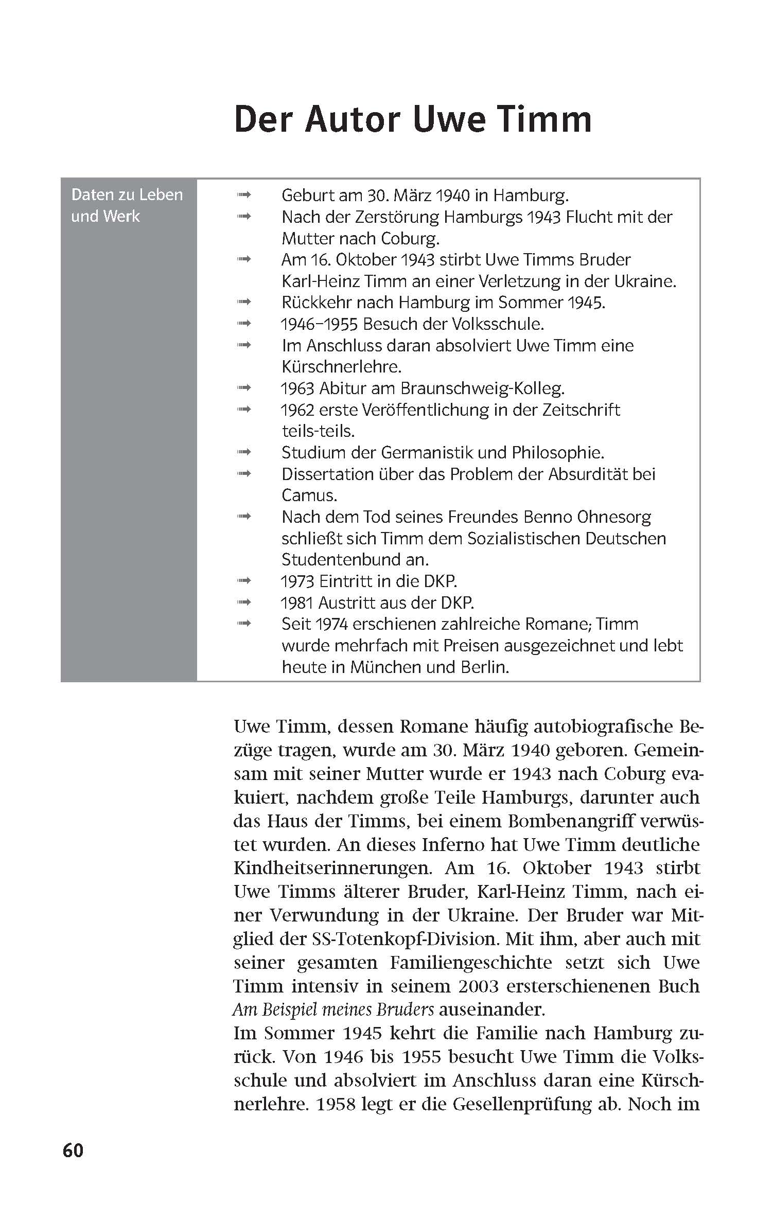 Klett Lektürehilfen Uwe Timm, Halbschatten