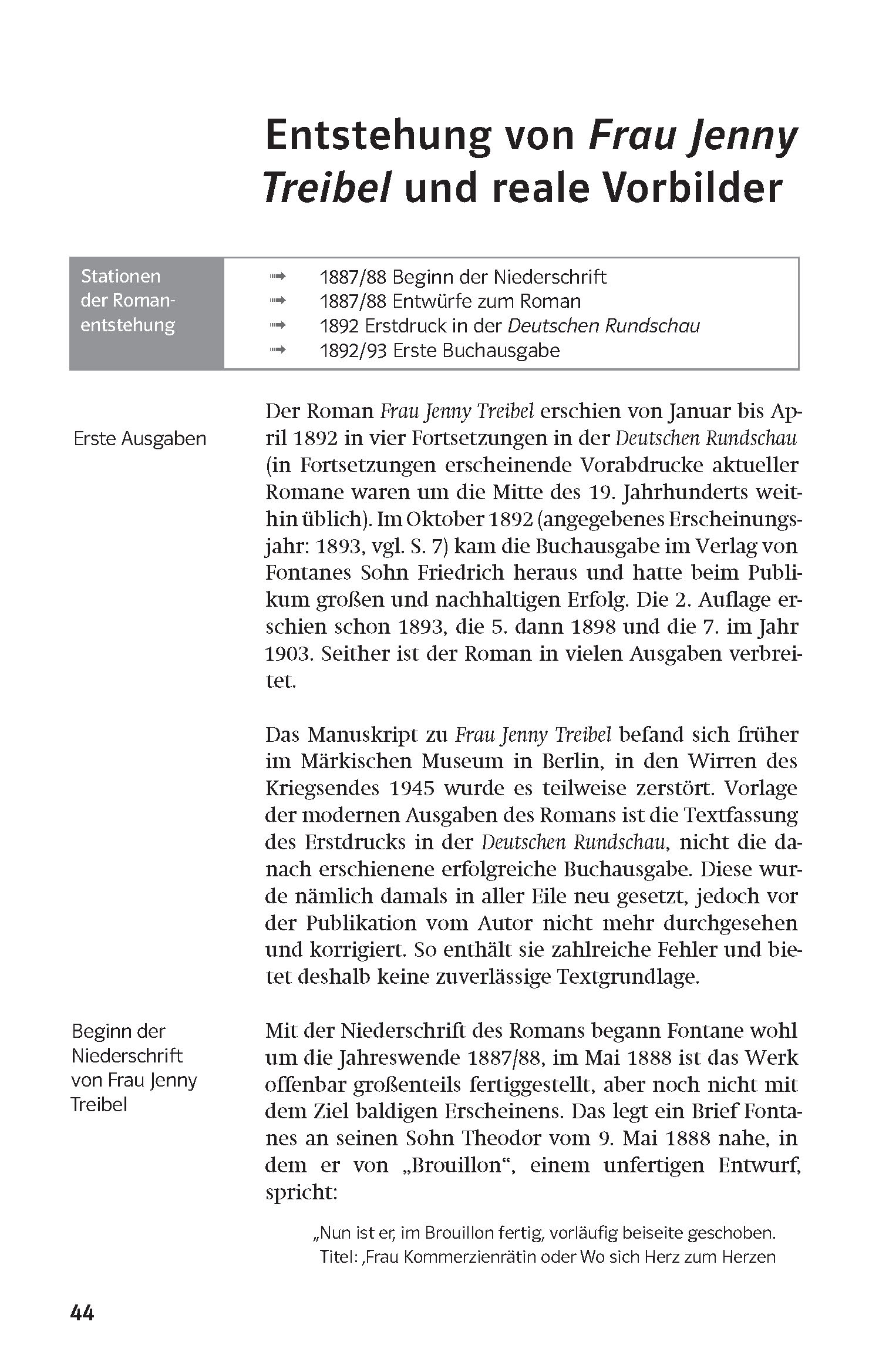 Klett Lektürehilfen Theodor Fontane, Frau Jenny Treibel