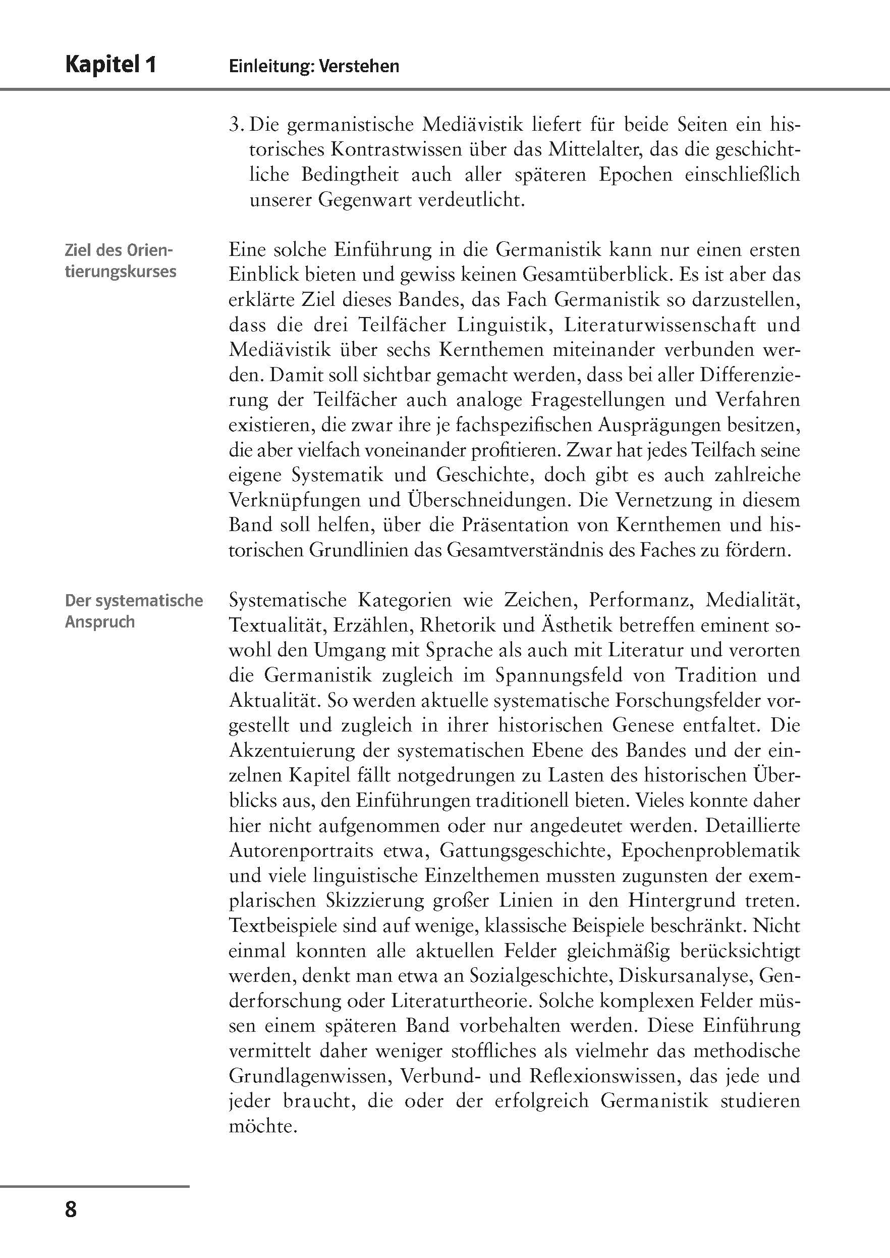 Eine Lehrbuchseite in deutscher Sprache mit dem Titel Kapitel 1 mit Überschriften, Textabschnitten und einer Fußzeile mit der Seitenzahl 8.