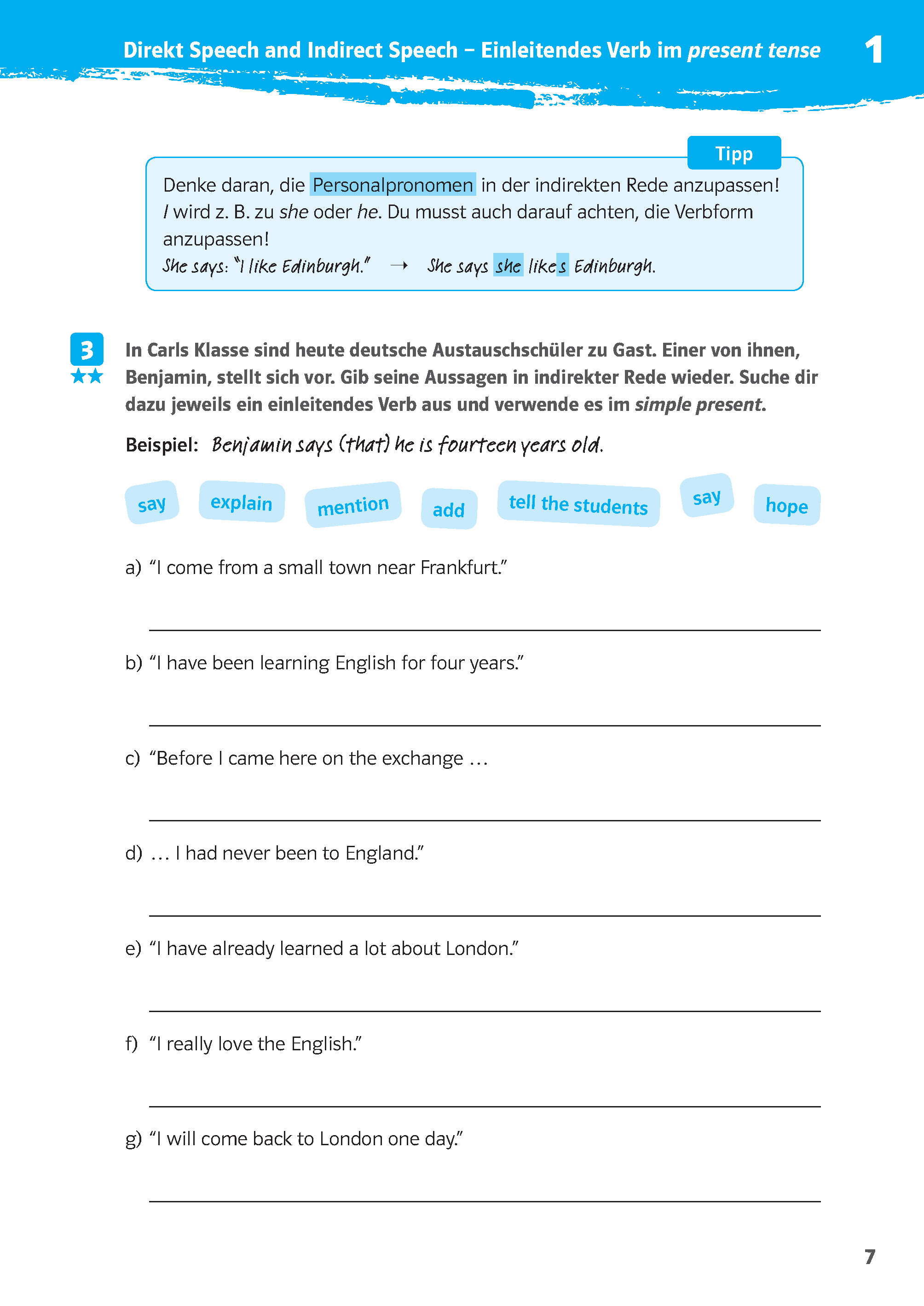 Klett 10-Minuten-Training Englisch Direct Speech - Indirect Speech 7./8. Klasse Klett 10-Minuten-Training Englisch Direct Speech - Indirect Speech 7./8. Klasse