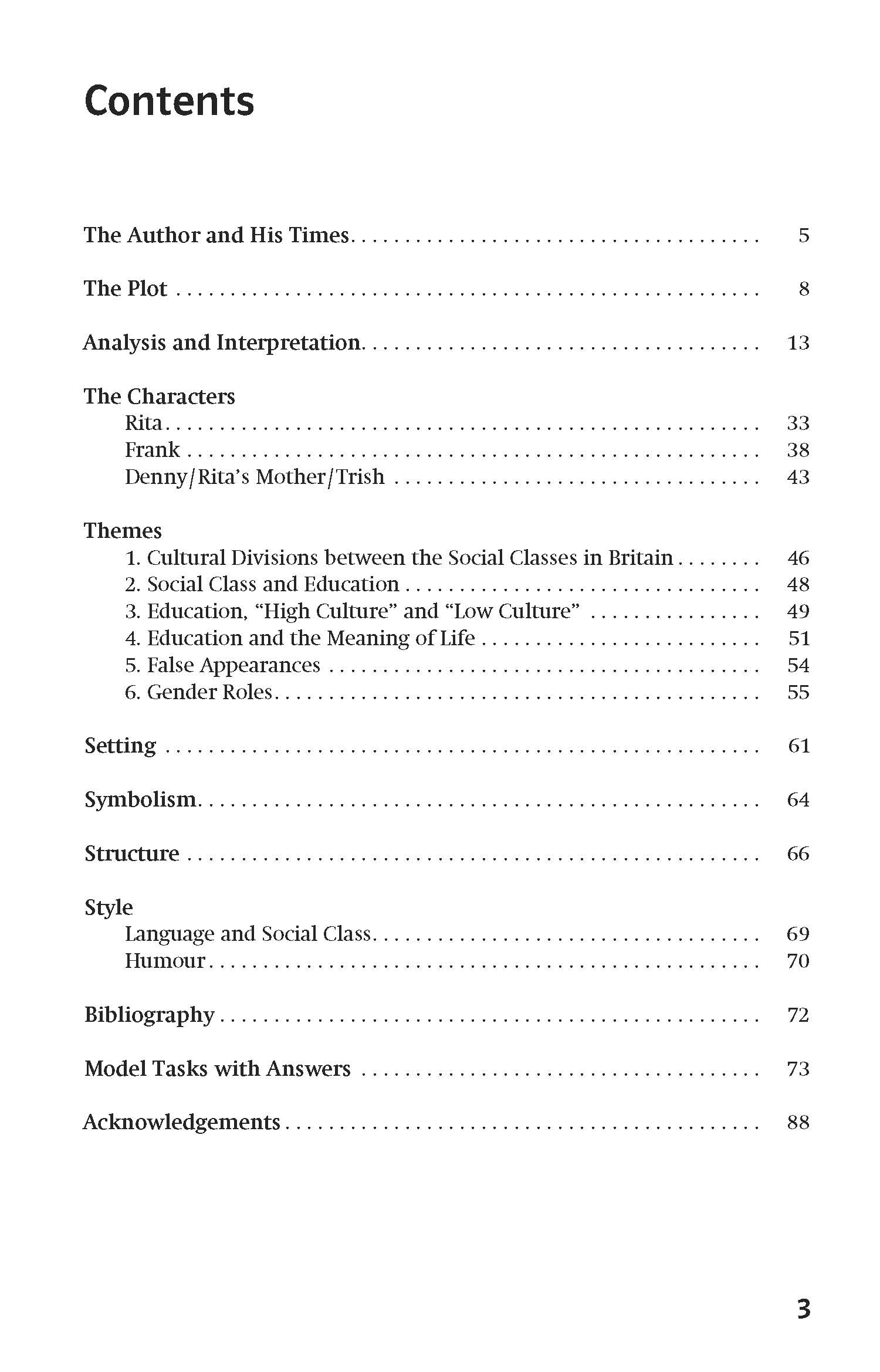 Inhaltsverzeichnis mit Abschnitten wie Der Autor und seine Zeit, Die Handlung, Analyse und Interpretation, Die Charaktere, Die Themen, Schauplatz, Stil, Struktur und mehr.