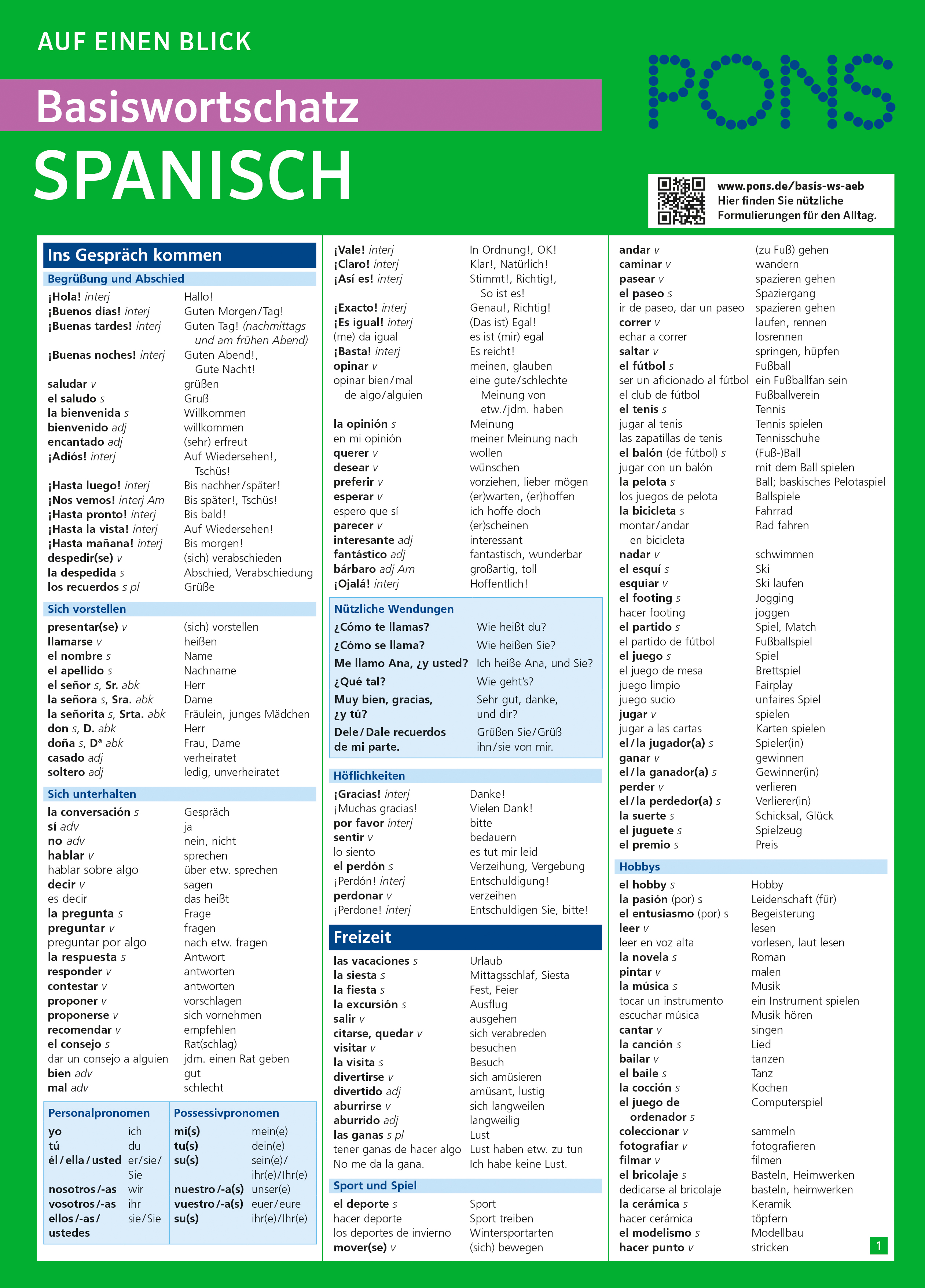 PONS Basiswortschatz auf einen Blick Spanisch
