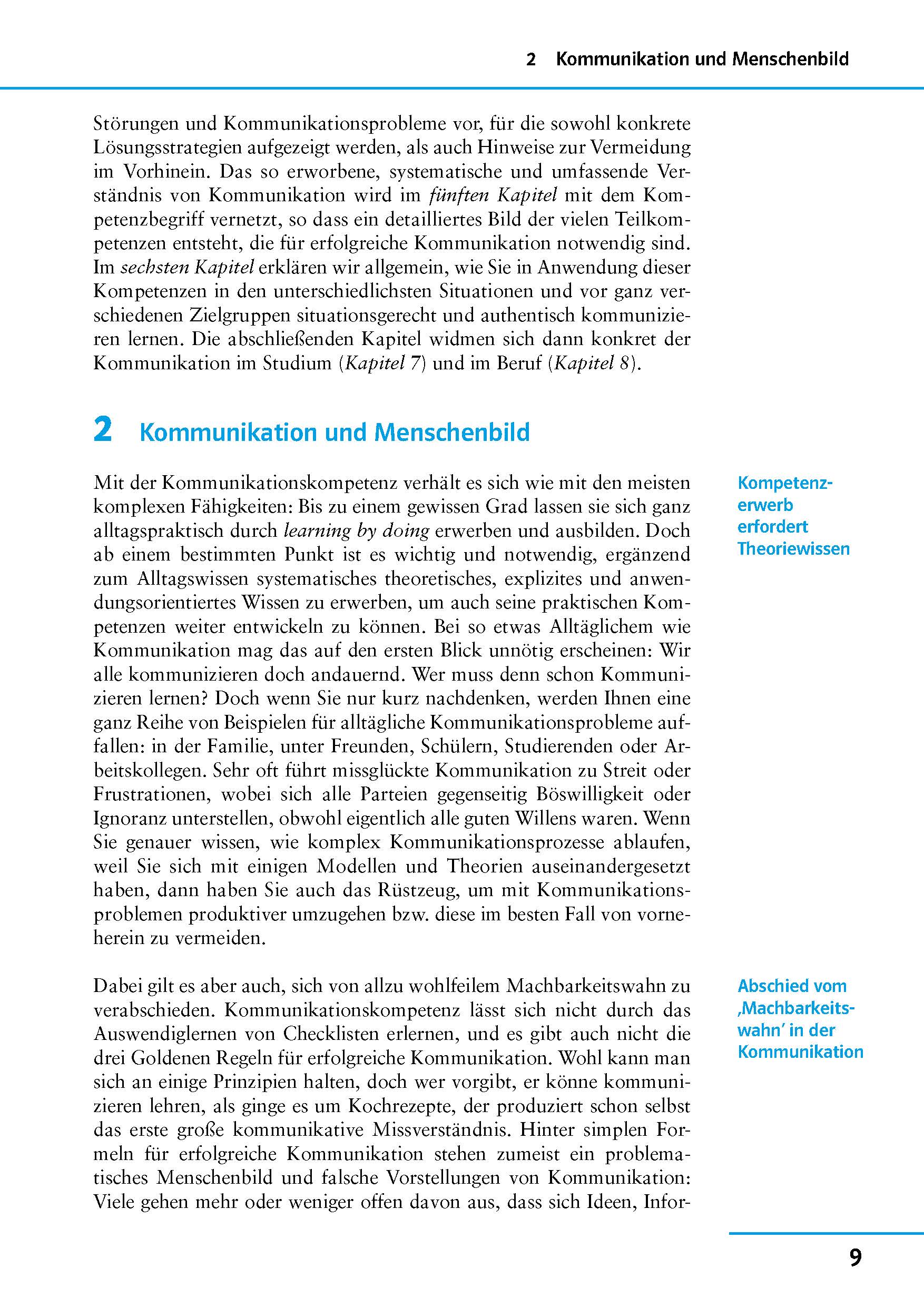 Eine Lehrbuchseite in deutscher Sprache mit dem Titel Kommunikation und Menschenbild, mit einem gelb hervorgehobenen Abschnitt, der in das Thema und die wichtigsten Ideen im Zusammenhang mit Kommunikation und menschlicher Wahrnehmung einführt.