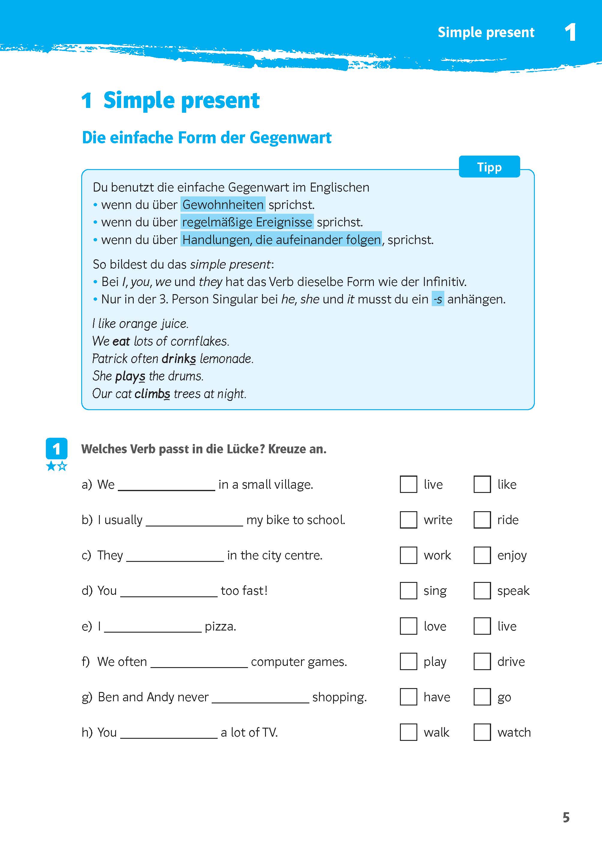 Klett 10-Minuten-Training Englisch Simple Present und Present Progressive 5. Klasse