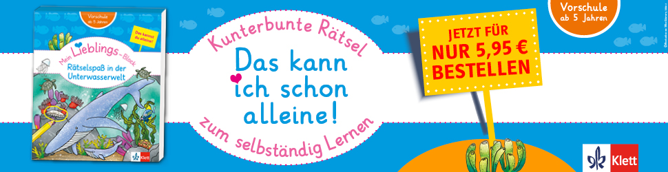Bunte Werbung für ein Unterwasser-Puzzlebuch für Vorschulkinder zum Preis von 5,95 Euro, das zum selbstständigen Lernen anregt.
