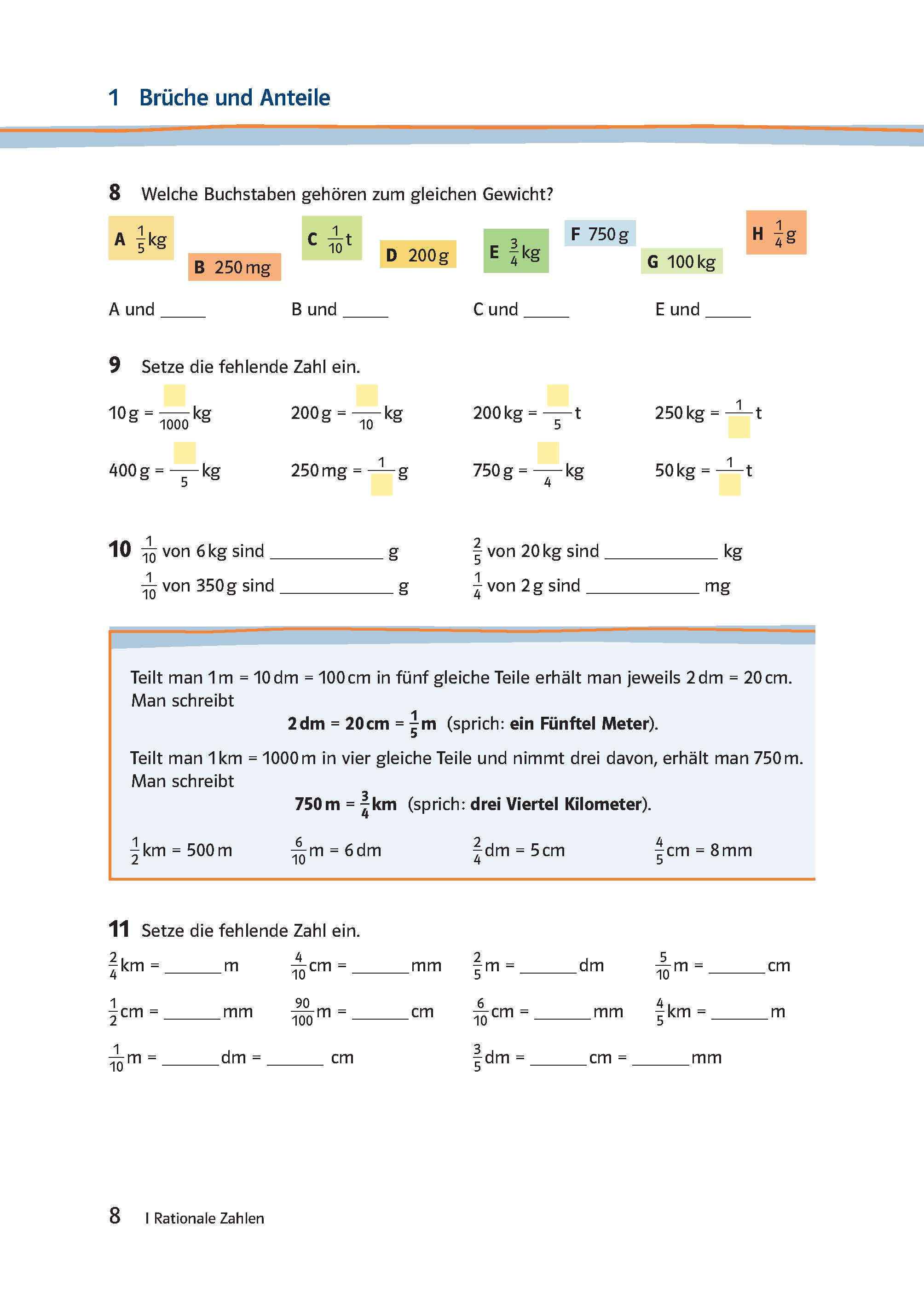 Lambacher Schweizer 2 - Das Trainingsbuch zum Lehrbuch Deutsche Mathearbeitsseite mit Übungen zu Gewichten, metrischen Einheiten und Brüchen, einschließlich Lückentexten und Umrechnungsaufgaben mit Gramm, Kilogramm, Meter und Zentimeter.