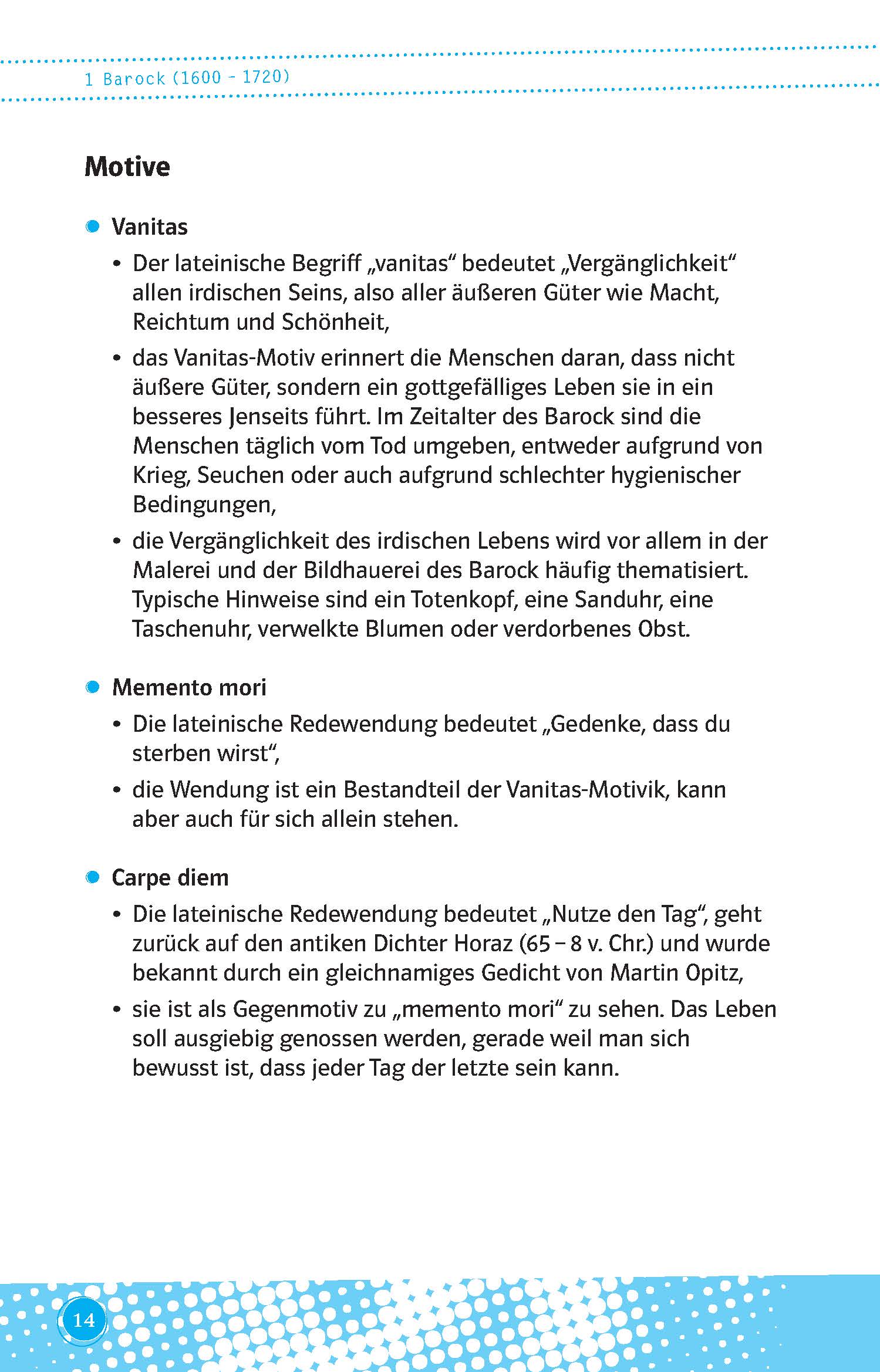 Eine Seite mit deutschem Text, der das Konzept der Vanitas in der Kunst erklärt und seine Bedeutung, den historischen Kontext und typische Symbole wie Totenköpfe, Sanduhren und verwelkte Blumen hervorhebt.
