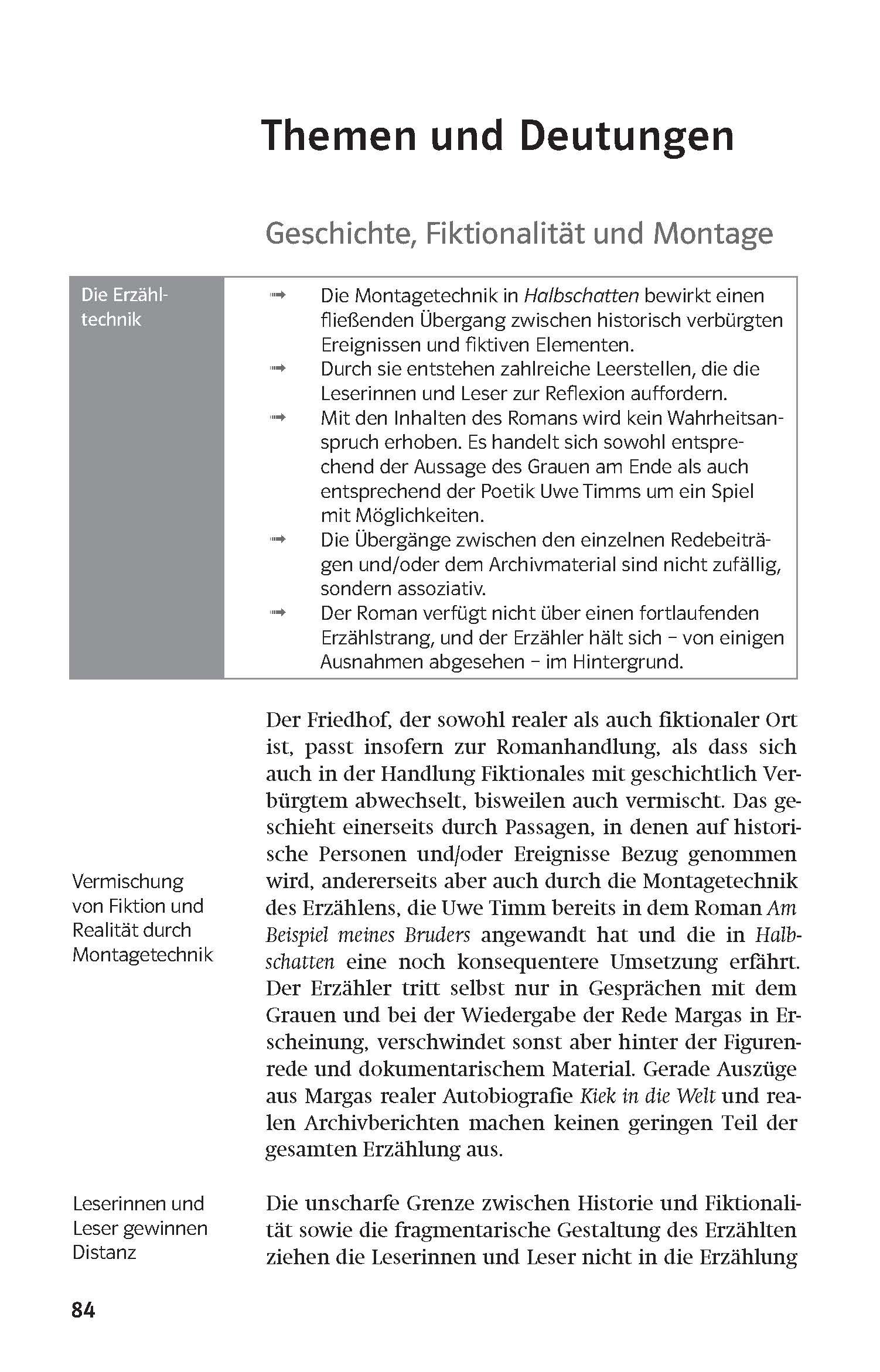Klett Lektürehilfen Uwe Timm, Halbschatten