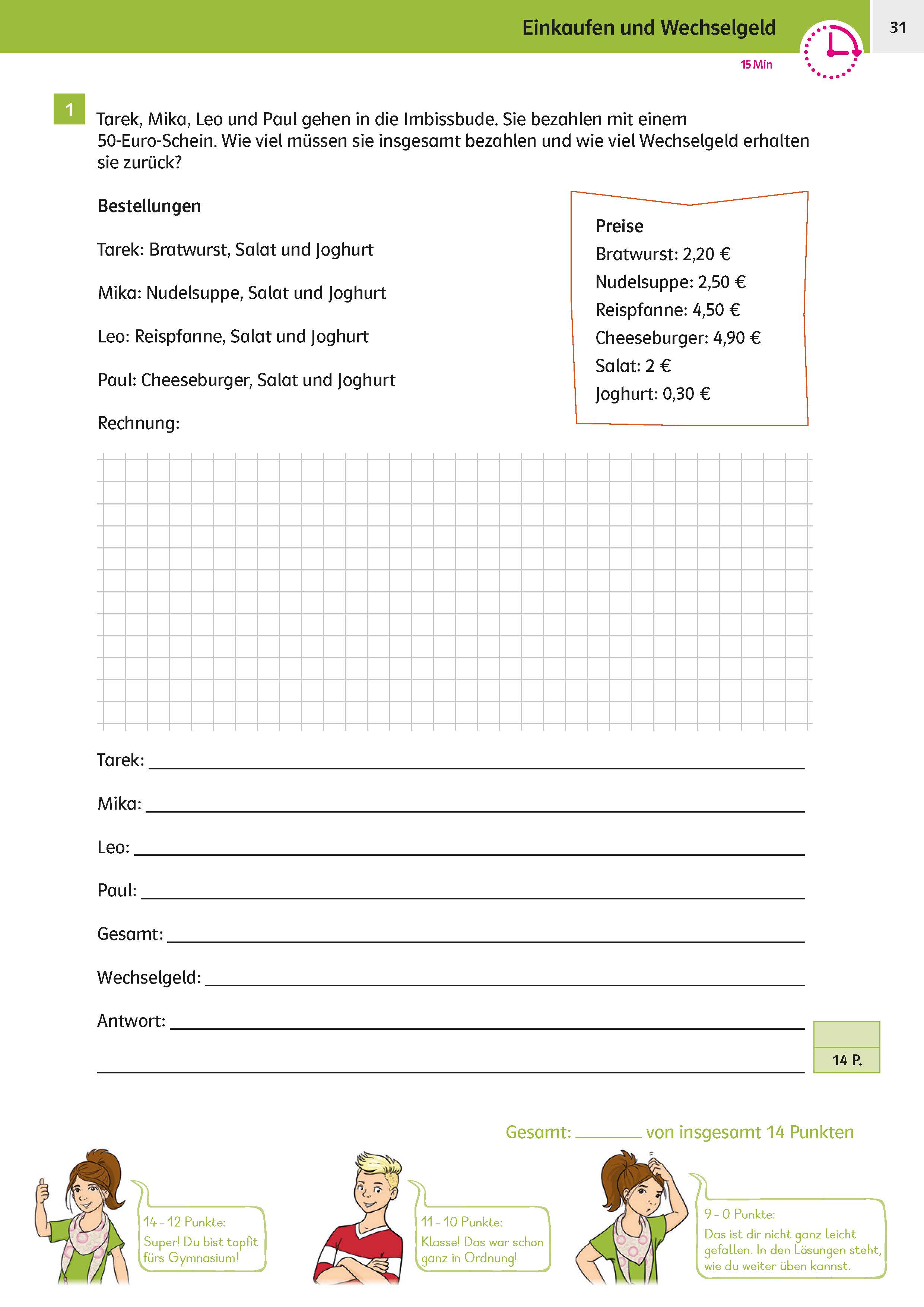 Klett Sicher ins Gymnasium 15-Minuten-Kurztests Mathematik 4. Klasse