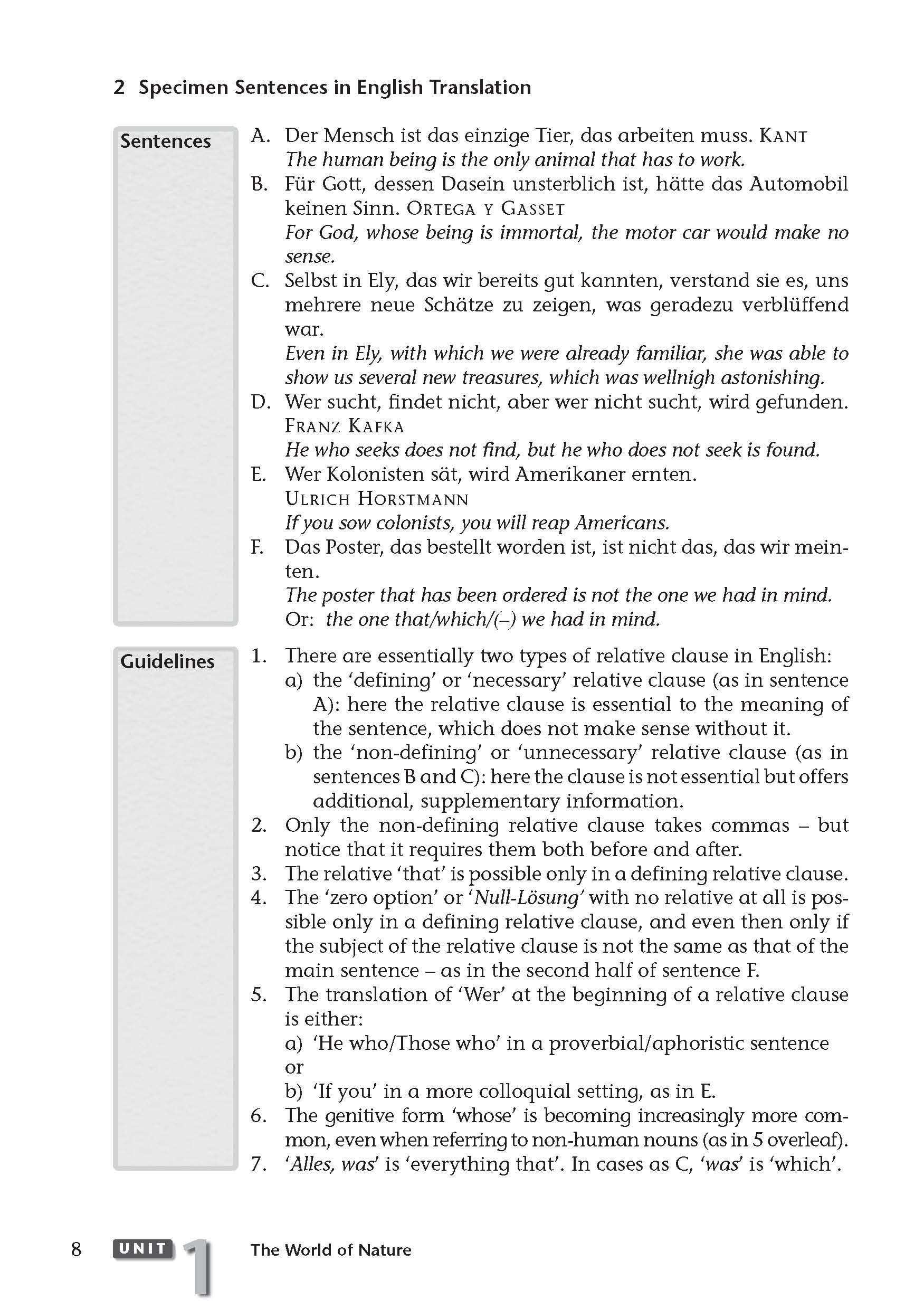 Uni Wissen Grundkurs Übersetzen Deutsch-Englisch Beispielsätze und Richtlinien für die Übersetzung deutscher Sätze über die Natur ins Englische, mit Schwerpunkt auf grammatikalischen Strukturen und Vokabelhinweisen.
