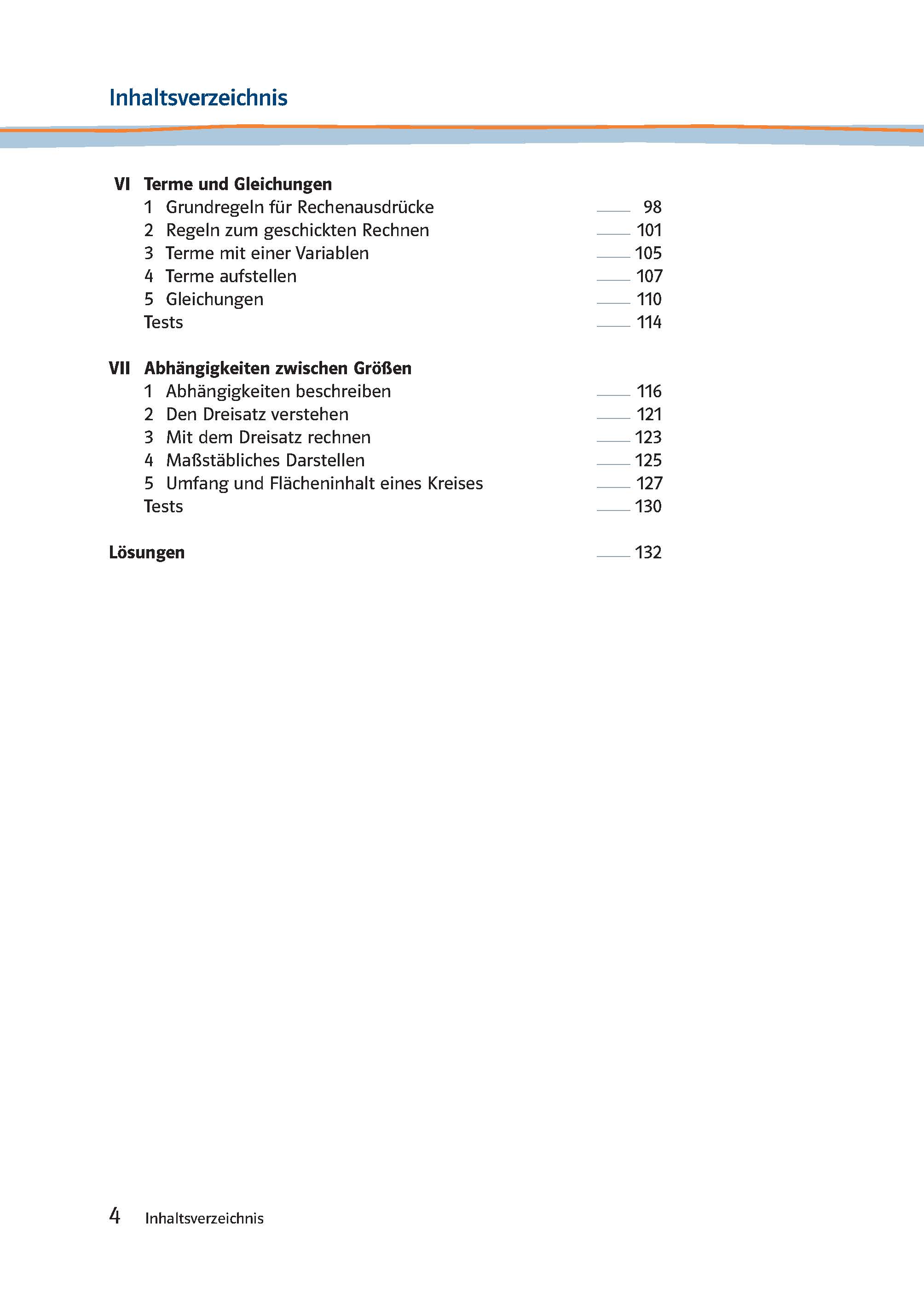 Lambacher Schweizer 2 - Das Trainingsbuch zum Lehrbuch Ein Inhaltsverzeichnis aus einem deutschen Lehrbuch, in dem die Kapitel über Begriffe, Gleichungen, Proportionen und Problemlösungen mit den entsprechenden Seitenzahlen aufgeführt sind.